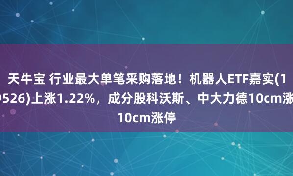 天牛宝 行业最大单笔采购落地！机器人ETF嘉实(159526)上涨1.22%，成分股科沃斯、中大力德10cm涨停